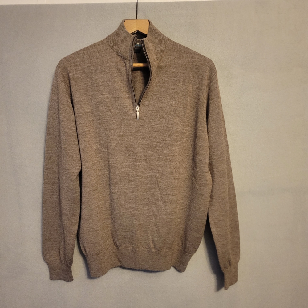 Toscano Men's Merino Wool Blend Brown 1/4 Zip Sweater. Size L